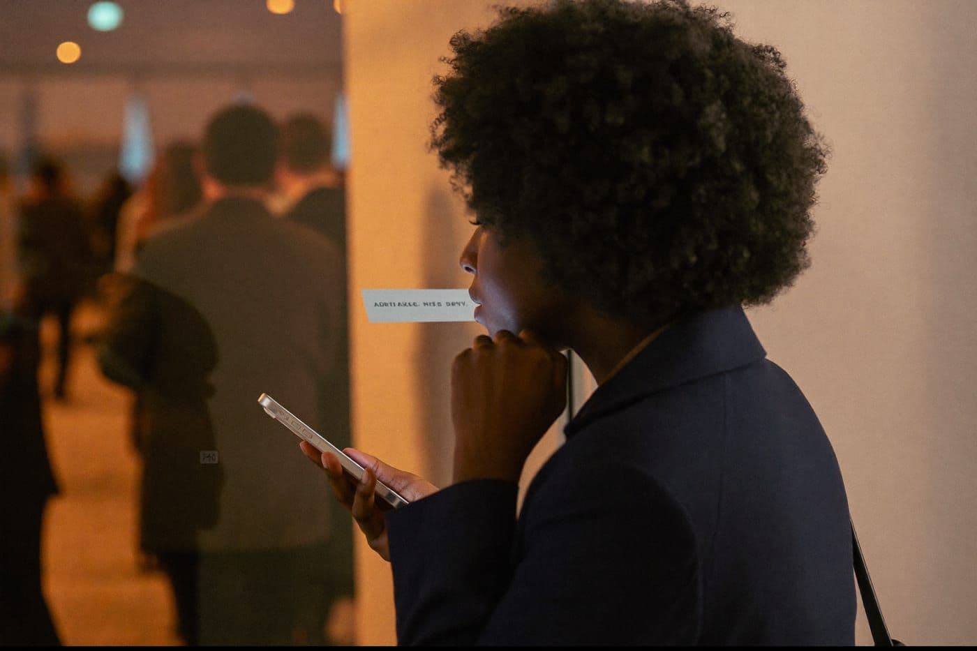 A professional recording a voice note just outside an event